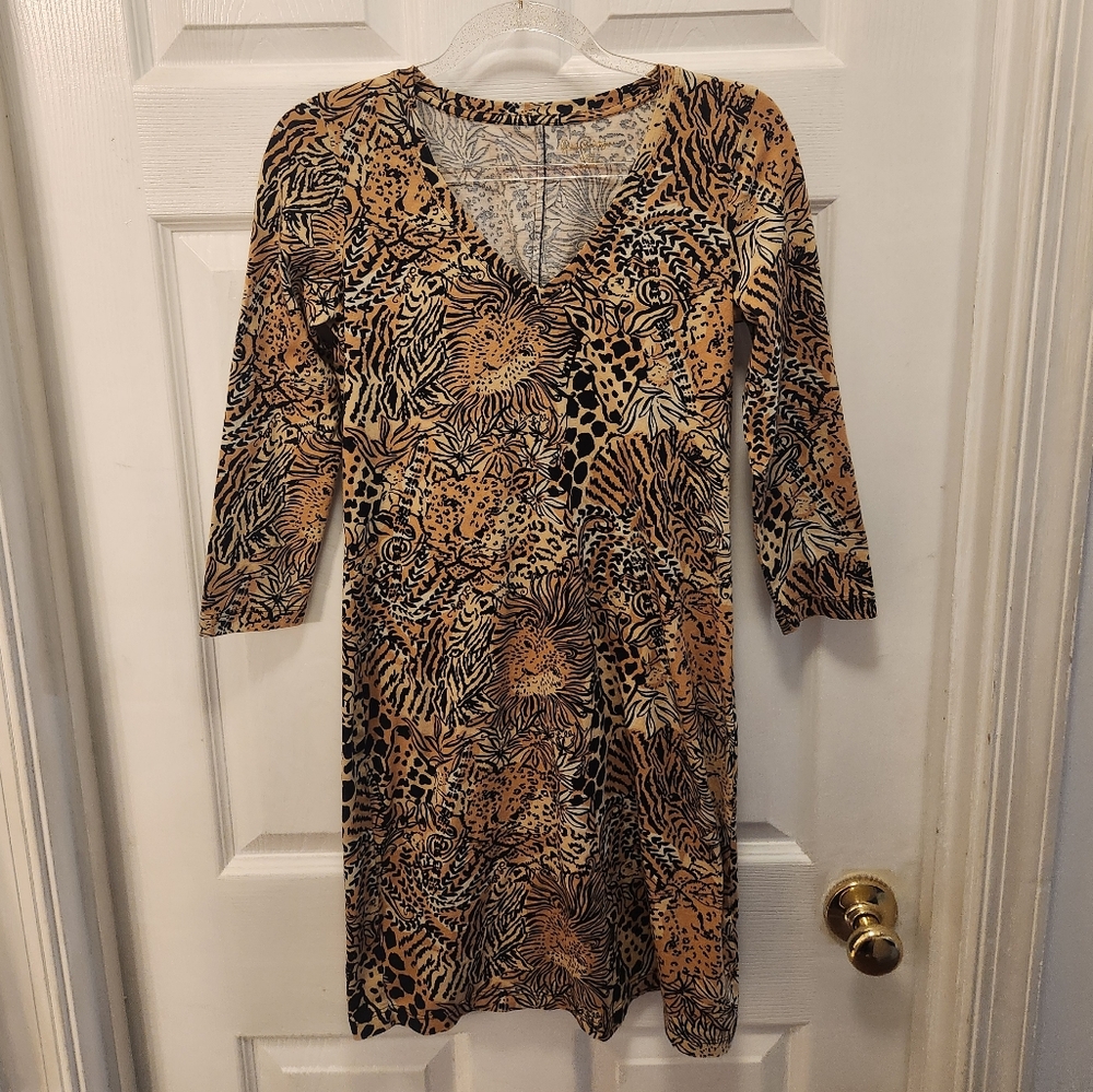 Lilly Pulitzer Walk On The Wild Side 3/4 Sleeved V Neck Dress
